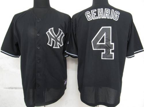 Yankees #4 Lou Gehrig Black Fashion Stitched MLB Jersey - Click Image to Close